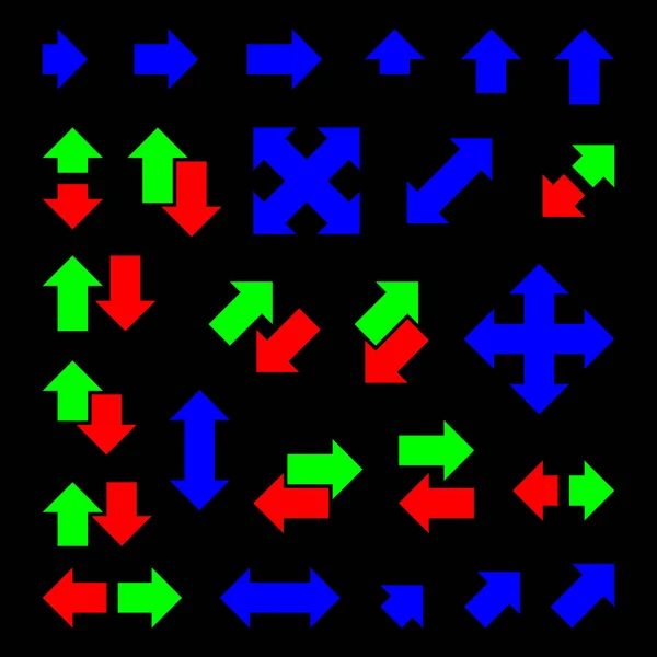 Uppsättning färgade pilar på en mörk bakgrund. — Stock vektor