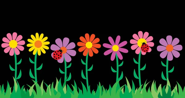 Grass and flowers against a dark background. — Stock Vector