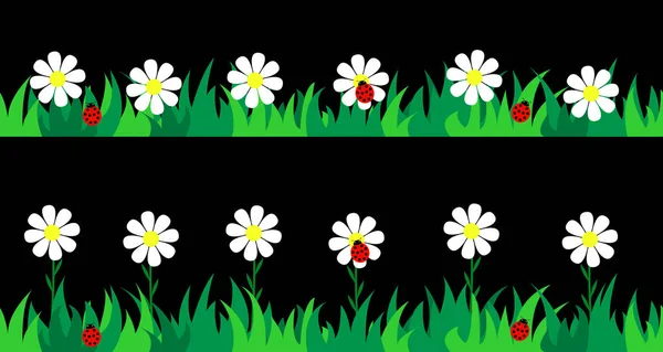 Set seamless grass and flowers. Vector illustration. — Stock Vector
