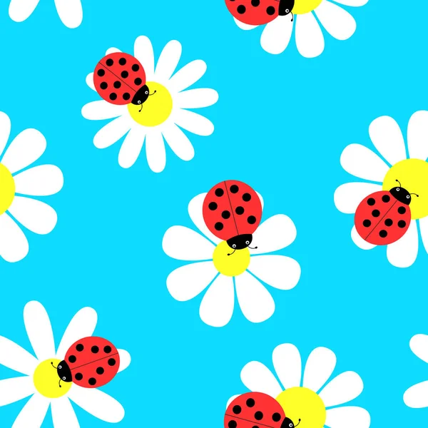 Seamless ladybugs and flowers the vector illustration. — Stock Vector
