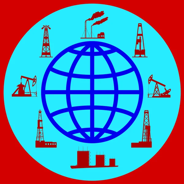 Globe and silhouettes of oil industry. — Stock Vector