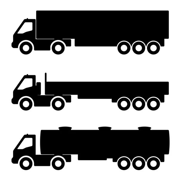 Uppsättning silhuetter lastbilarna. — Stock vektor