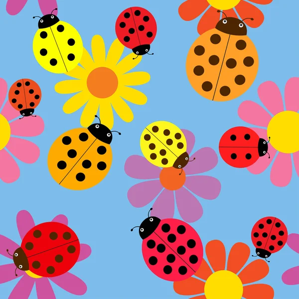 Seamless ladybugs and flowers. — Stock Vector