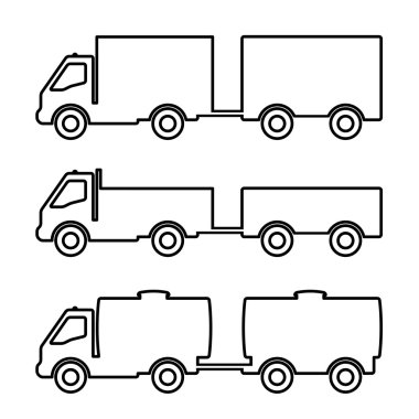 Siluet seti kargo kamyonları.