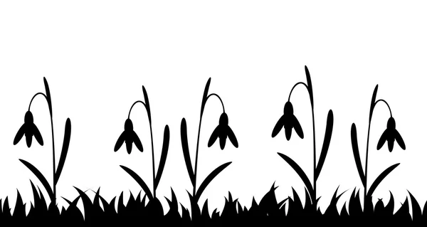 Naadloze silhouet gras en bloemen. — Stockvector