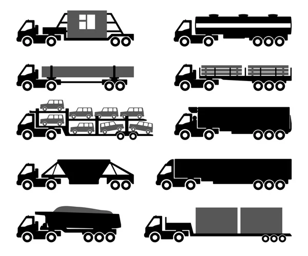 Set of silhouettes the cargo trucks. — Stock Vector