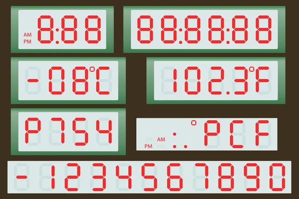 Elektronische Anzeigetafel Uhr und Thermometer. — Stockvektor