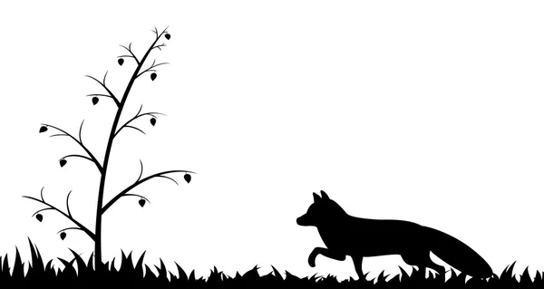 Silhouet van fox in het gras. — Stockvector