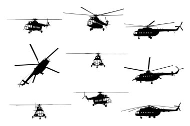 Helikopter set silueti.