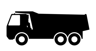 Beyaz zemin üzerinde bir damperli kamyon silüeti.