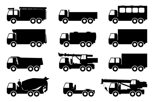 Siluet seti kargo kamyonları.