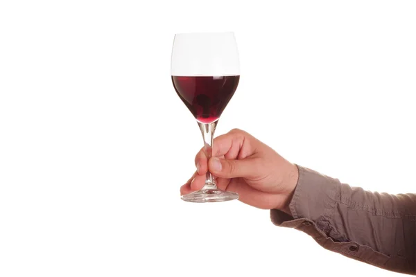Mannenhand met rode wijnglas — Stockfoto