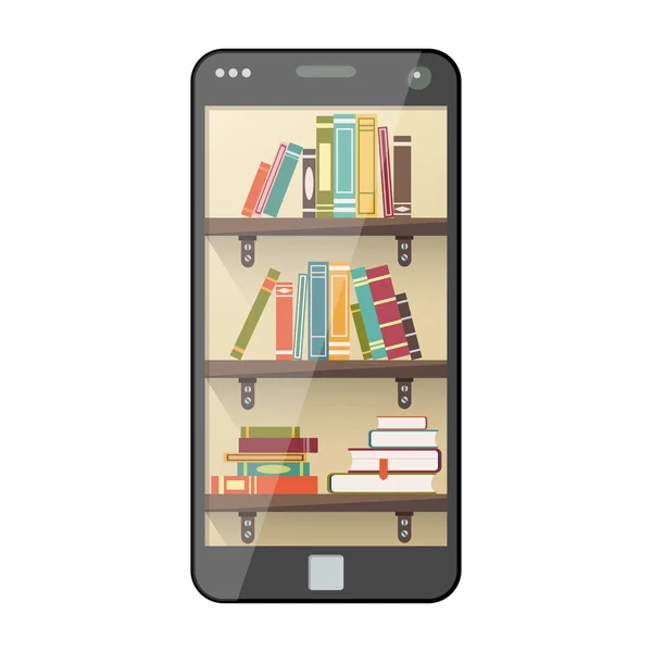 Biblioteca digital on-line no smartphone — Vetor de Stock