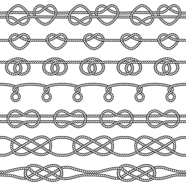 Conjunto de nudos de cuerda. Elementos decorativos sin costura — Vector de stock