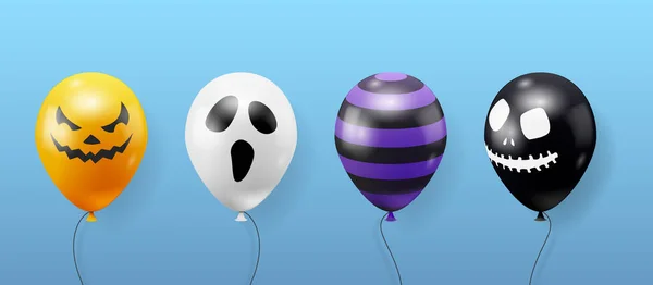 Colección de divertidos globos realistas de Halloween. Espeluznantes caras de miedo en globos. Elemento decorativo para la celebración de Halloween — Archivo Imágenes Vectoriales