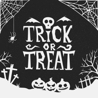 El çizimi Cadılar Bayramı şakası ya da şeker geçmişi. El yazısı ve dekorasyon unsurları olan korkunç Cadılar Bayramı posteri. Parti daveti, kart ya da el yazısı çizilmiş afiş