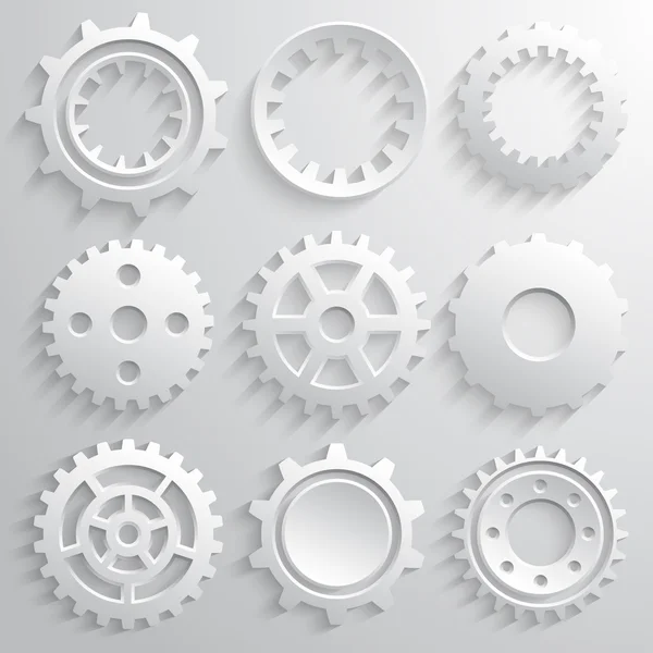 Gear wheels icon set. Nine 3d gears on a gray background — Stock Vector