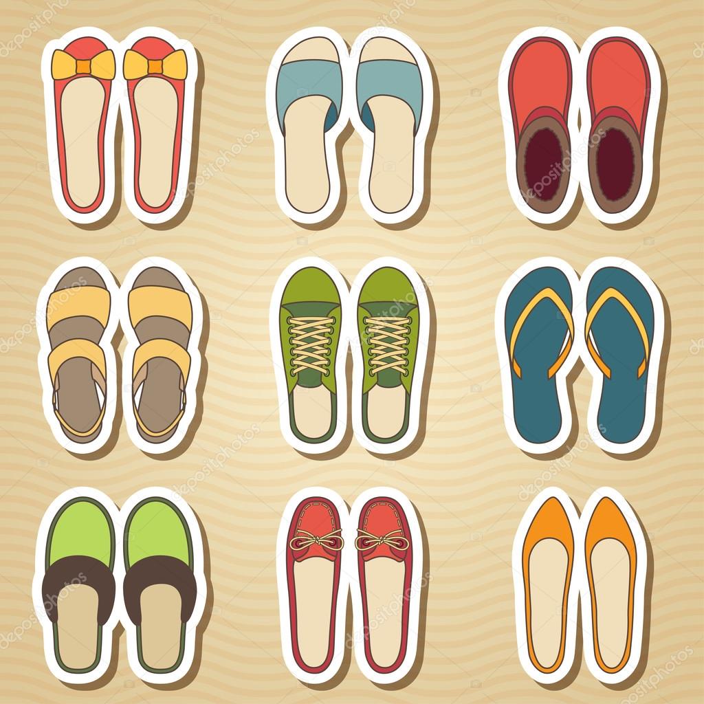 Set of nine woman shoes icon