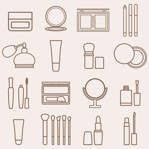 Conjunto de iconos de belleza y cosméticos de silueta — Vector de stock