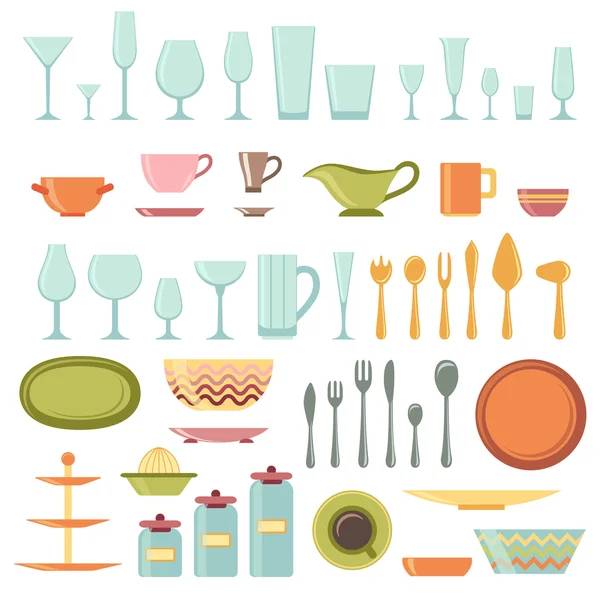 Juego de utensilios de cocina e iconos de utensilios de cocina — Vector de stock