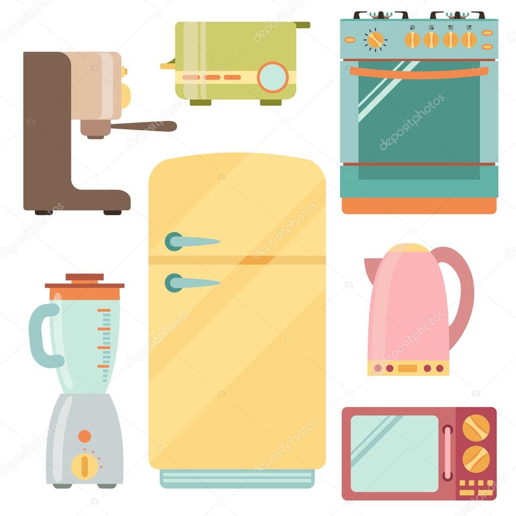 Kitchen appliances icons set, kitchenware equipment