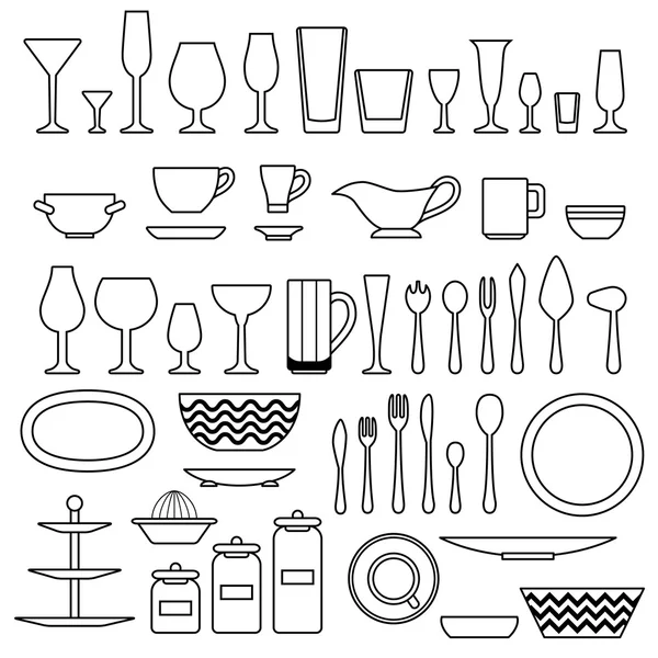 Silhouet van kookgerei en keuken accessoires — Stockvector