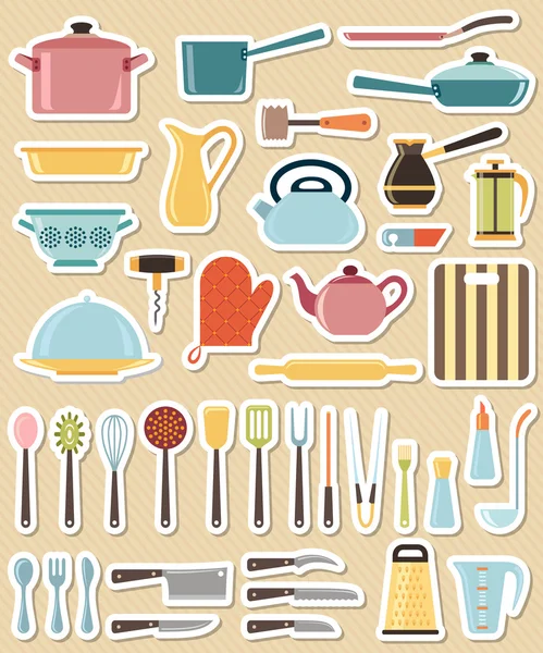 Conjunto de utensilios de cocina y colección de iconos de utensilios de cocina — Vector de stock