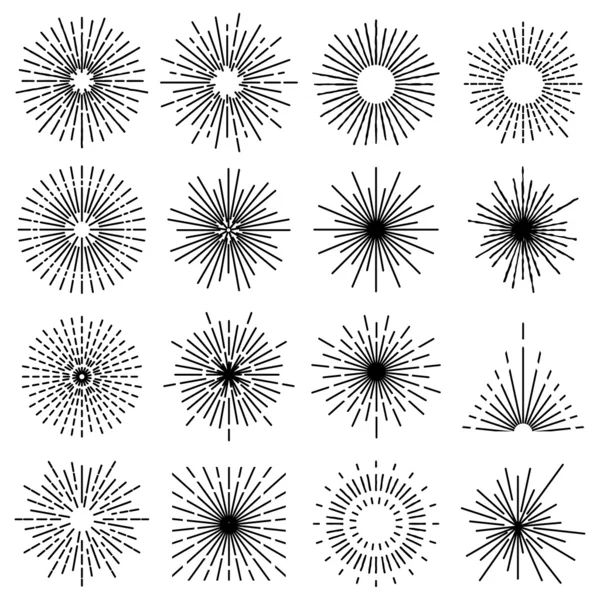 Conjunto de dieciséis líneas de rayos de luz — Archivo Imágenes Vectoriales