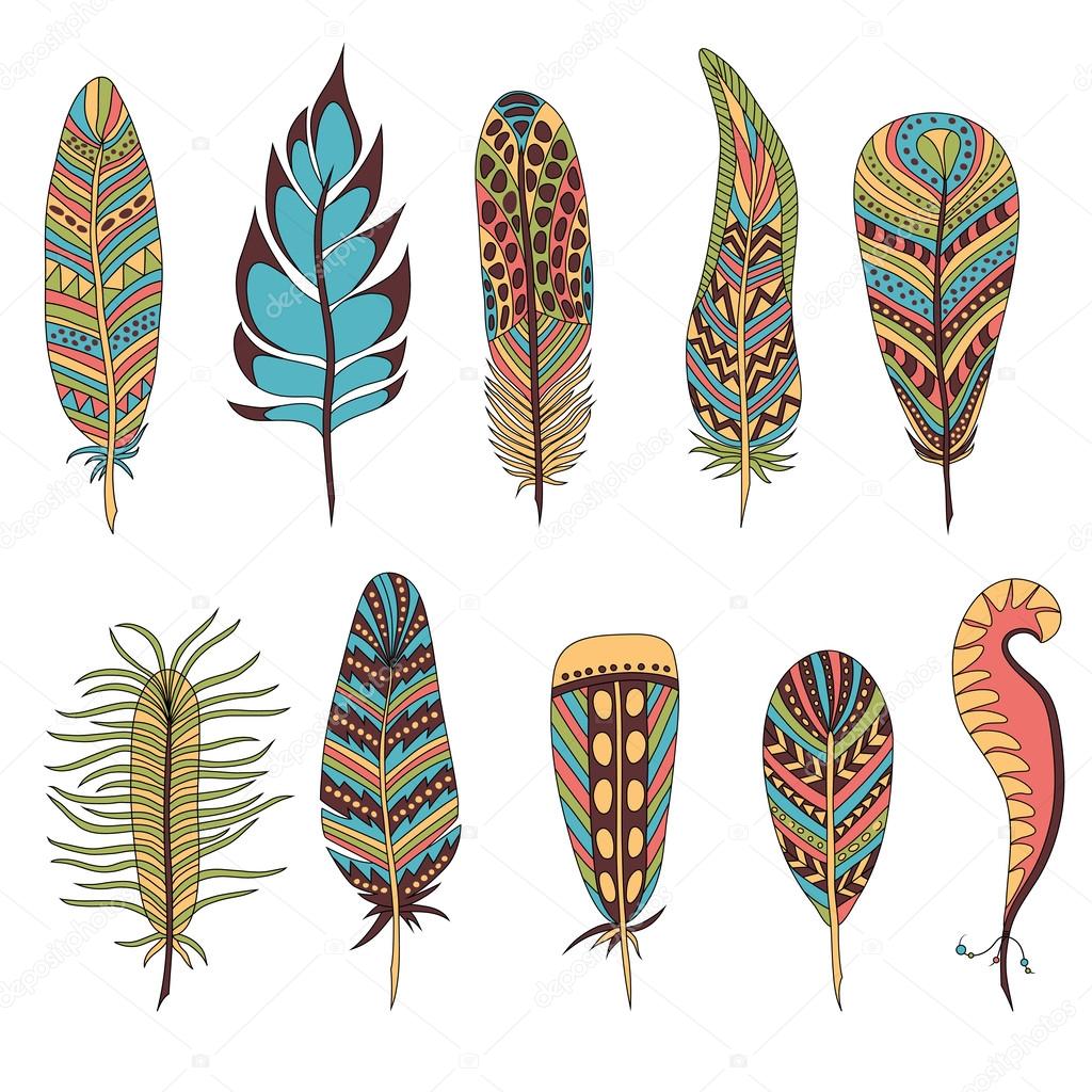 Set of ten feathers