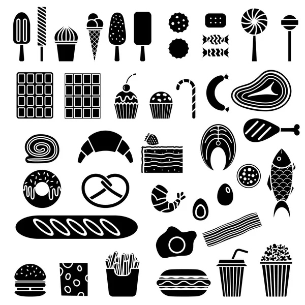 Silhouette de bonbons et fast food — Image vectorielle