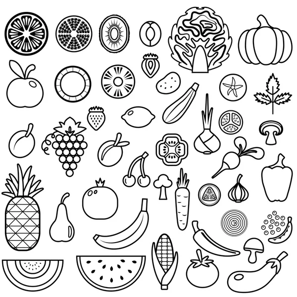 Set of fruits and vegetables. Food icon — Stock Vector