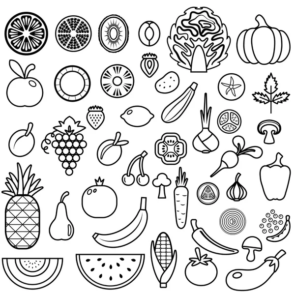 Set van groenten en fruit. Voedsel pictogram — Stockvector