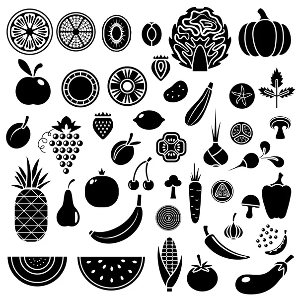 Silhouette von Obst und Gemüse — Stockvektor
