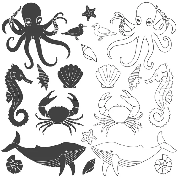 Animales marinos — Vector de stock