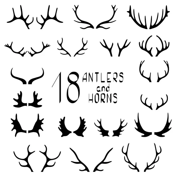 Lot de 18 bois de cerf et cornes — Image vectorielle