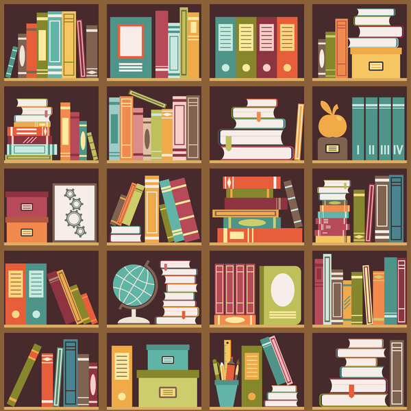 Bookshelf with books. Seamless background