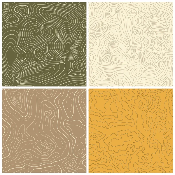 Four Seamless Vector Topographic Map Patterns — Stock Vector