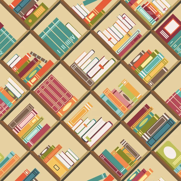 Bookshelf with books. Seamless background — Stock Vector