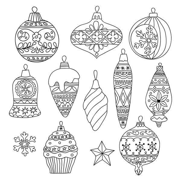 Conjunto de bolas de árvore de Natal desenhadas à mão — Vetor de Stock