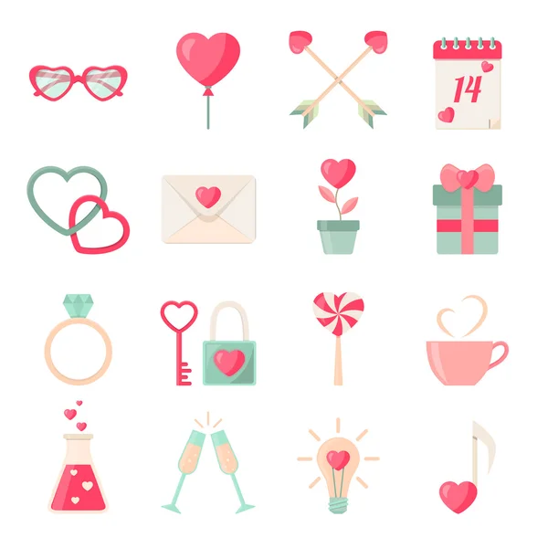 Set de colección de elementos de iconos del día de San Valentín — Vector de stock
