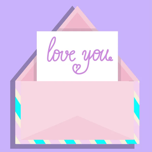 Busta San Valentino Aperta Con Pezzo Carta Strisce Dichiarazione Amore — Vettoriale Stock
