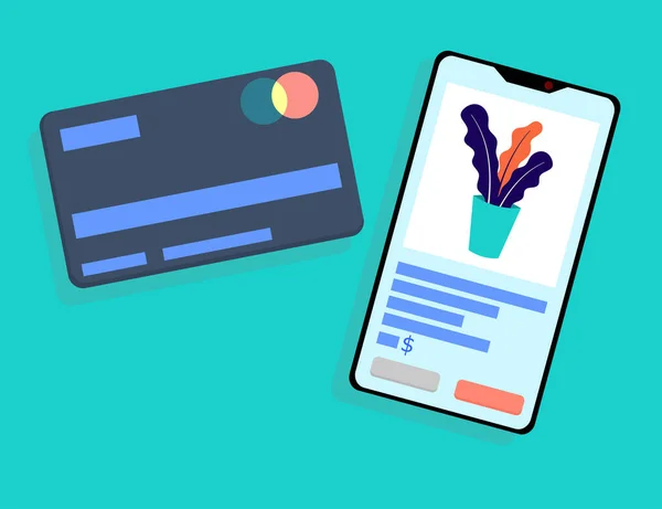 Vue Haut Écran Téléphone Sélectionnez Produit Pour Achat Ligne Paiement — Image vectorielle