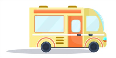 Mobil ev, beyaz arka planda izole edilmiş bir araba. Seyahat ve kamp otobüsü. Vektör illüstrasyonu..