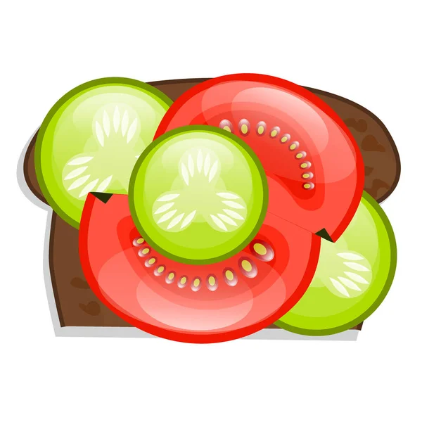 Paradicsom és uborkás szendvics, fehér alapon elkülönítve. Vegetáriánusok, zöldségek. Vektorillusztráció. — Stock Vector
