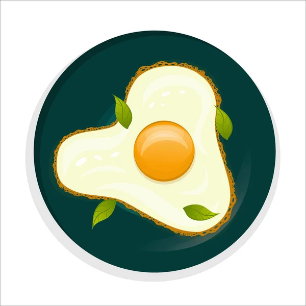 Тарілка смачних смажених яєць і базилік ізольовані на білому тлі. Смажені яйця з корицею на зеленій страві. Здоровий білок Сніданок. Векторні ілюстрації .. — стоковий вектор
