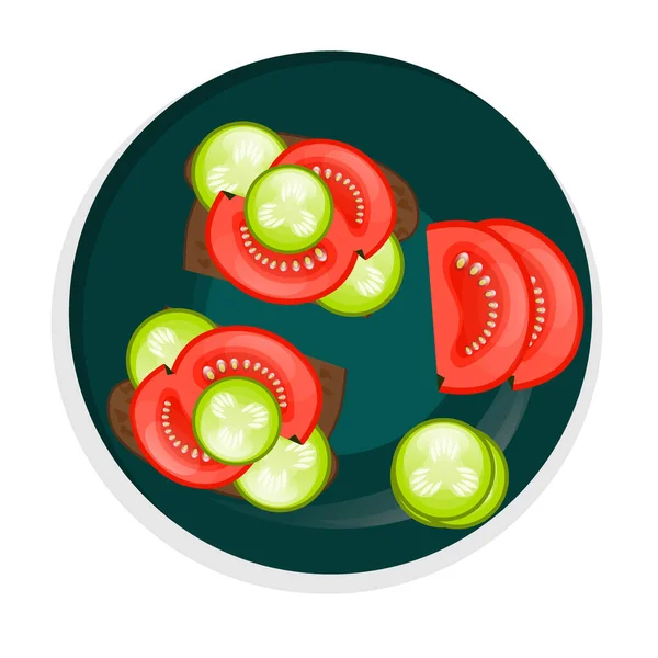 Vegan Sandwich Met Komkommer Tomaten Een Bord Geïsoleerd Een Witte — Stockvector