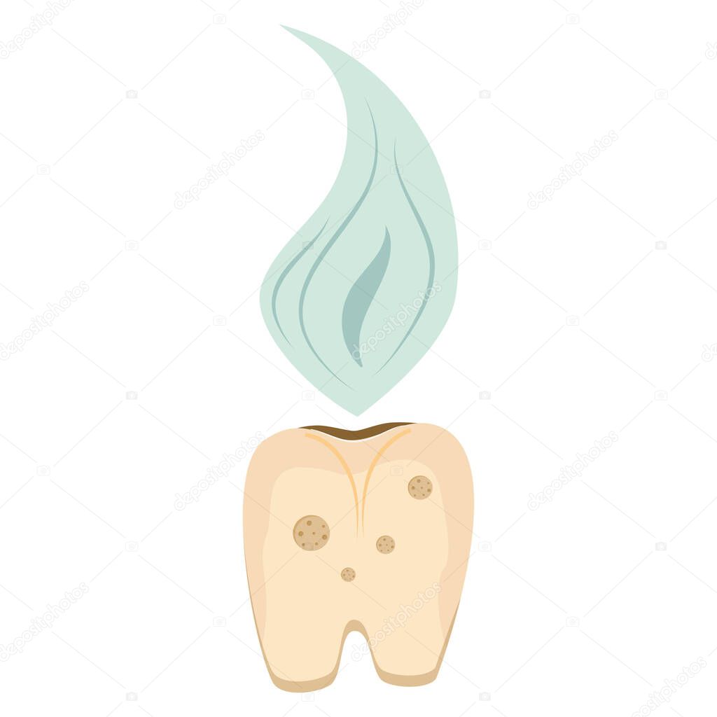 Un diente podrido está aislado sobre un fondo blanco. un diente