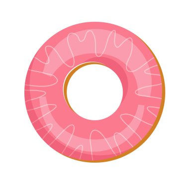 Çörek beyaz arka planda izole edilmiş. Çilek jöleli, pembe renkli. Basit modern tasarım. Gerçekçi vektör illüstrasyonu..