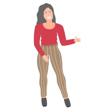 Mutlu kız artı beden ölçüleri, vücut pozitifliği, karikatür tarzı beyaz arka planda izole edilmiş organik bir çizgi. Şişman, böğürtlen kızların ve vücutlarını seven kadınların temsilcisi..