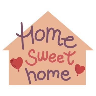 Anneler Günü tebrik kartı. Tebrik kartı şablonu. İçinde kalp ve güzel ev yazıları var. Vektör çizimi düz doğrusal stil, izole edilmiş beyaz arkaplan. Anneleri tebrik ederim..